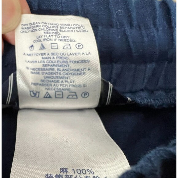 Lands' End Wide Leg Linen Pants Size M (10-12) High Waist Blue Embroidered Hem - Picture 8 of 11